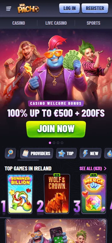 Mr Pacho Casino home on a mobile browser