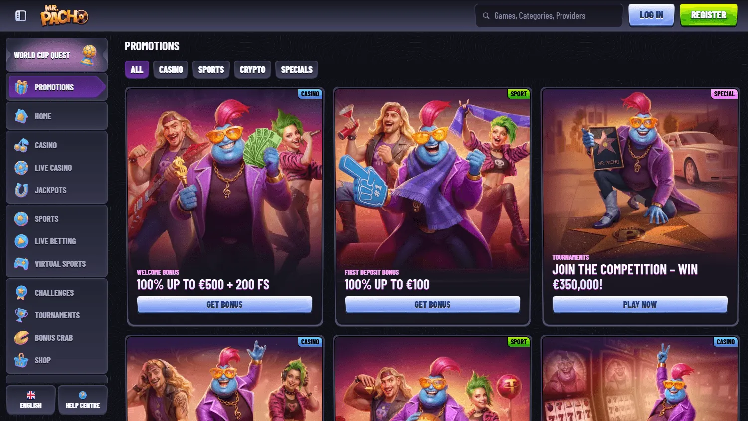 Mr Pacho Casino promotions area on desktop